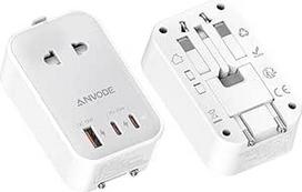 Kelioninis adapteris visame pasaulyje, tarptautinis kištukinis adapteris su USB C (PD 20W), kelioninis kištukinis adapteris JAP/AUS/USA/EU/UK (baltas)