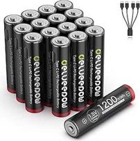 USB-C AAA baterijos Ličio įkraunamos 1,5 V 1200 mWh USB įkraunamos AAA baterijos su 4-in-1 USB-C įkrovimo kabeliu, 1 val. greitasis įkrovimas, 1500 ciklų, 16 vnt.