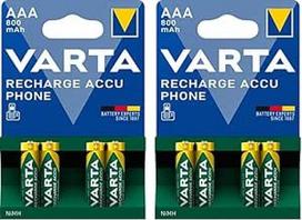 VARTA 4 x AAA įkraunamos baterijos, įkraunama akumuliatoriaus baterija, 800 mAh NI-MH, paruošta naudoti, tinka belaidžiams telefonams (2 vnt.)
