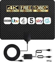 Vidinė TV antena - 4K HD sustiprinta skaitmeninė HDTV antena vietiniams kanalams - 360° ilgio priėmimo antena su signalo stiprintuvu palaiko visų tipų televizorius