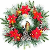 YULETIME 20" kalėdinis vainikas su apšvietimu, maitinamas akumuliatoriumi, su 10 styginių lempučių, kalėdinis vainikas (Nativity Poinsettia)
