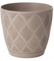 Stilingas smėlio spalvos vazonas 15,4x17 cm - klasikinis dizainas su pagrindu, plastikinis, 17 cm