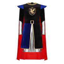 Berniukų riterio kostiumas Metalinis blizgus mozaikinis viršus Nugaros nematomas užtrauktukas Ilgomis rankovėmis Nuimamas apsiaustas Cosplay apranga 7-8 Years karališkos mėlynos spalvos