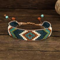 Vintage Bohemian Style Geometric Pattern Glass Seed Bead Handmade Woven Beaded Bracelet, Fashion Beaded Bracelet for Women žalia