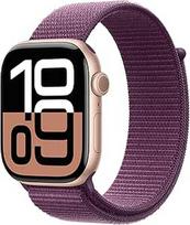 "Apple Watch Series 10" [GPS, 46 mm] - Rožinio aukso aliuminio korpusas su sportiniu dirželiu, slyva - vieno dydžio (atnaujintas)