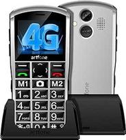 "artfone A400 Silver" - 4G mobilusis telefonas senjorams be sutarties, pensininkų mobilusis telefonas su dideliais mygtukais, 1800 mAh akumuliatoriaus mobilusis telefonas senjorams, dvi SIM kortelės, SOS mygtukas, įkrovimo stotelė, 2,4 colio