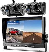 "eRapta" magnetinė belaidė atbulinės eigos kamera: 10 colių LCD 1080P, 9600 mAh atbulinės eigos kameros belaidis palaikymas, palaiko 2 kameras, atbulinės eigos kameros su IP69K atsparumu vandeniui, naktinis matymas automobiliui, sunkvežimiui, kemperiui
