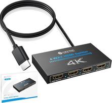 "eSynic" 4K HDMI skirstytuvas 1x4 - 4K@30Hz, HDMI jungiklis 4K 3D HD 1080P palaikymas, "Plug and Play", suderinamas su HDTV, monitoriais, projektoriais, PS4, "Xbox", "Blu-ray" grotuvais
