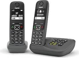 "Gigaset A695A Duo" - belaidis telefonas su atsakikliu, 2 rageliai, didelis apšviestas ekranas, itin gerai įskaitomas ekranas, skambučių blokavimo funkcija - pilka