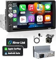 "Hikity" 1Din "CarPlay" automobilinis radijas "Android 15" automobiliui su 7 colių ekranu, jutiklinis ekranas su "Bluetooth" USB AUX FM radiju "Mirror Link" vairo valdymas + atbulinės eigos kamera