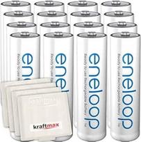 "Kraftmax Panasonic Eneloop AA / Mignon" baterijos - naujausios kartos aukštos kokybės įkraunamos baterijos "Kraftmax" akumuliatorių dėžutėse V5, pakuotė po 16 vienetų