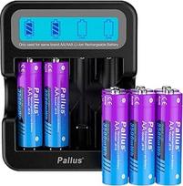 "Pallus" 1,5 V AA ličio baterija, 3500 mWh didelės talpos, 1600 ciklų, 8 įkraunamų ličio AA baterijų pakuotė su juodu LCD įkrovikliu