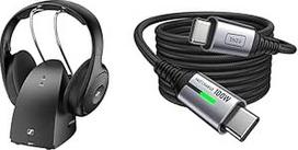 "Sennheiser RS 120-W" belaidės ausinės ant ausų, skirtos krištolo skaidrumo televizoriaus garsui ir INIU USB C kabeliui, 100 W [2 m] PD3.0 greitojo įkrovimo laidas