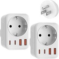 2 pakuotės JAV adapterio kištukinis lizdas, "5-in-1" adapteris JAV Vokietija kištukas su 1 kintamosios srovės 2 USB-C 2 USB-A (3,4 A), ES ir JAV kelionių adapteris Amerikai, Kanadai, Tailandui, Meksikai (B tipas)