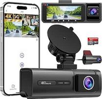 3 kanalų prietaisų skydelio kamera automobilio priekinė galinė vidinė, 4K + 1080P + 1080P, 5GHz WiFi automobilio kamera, 3,16 colių IPS ekranas, naktinis matymas, 170° plataus kampo WDR, G jutiklis, kilpos įrašymas, parkavimo stebėjimas, 64GB SD