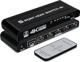 5 in 1 Out HDMI jungiklio skirstytuvas 4K 30Hz su nuotolinio valdymo pultu ir automatiniu perjungimu HDMI jungiklio skirstytuvas 5 prievadų TV/DVD/Xbox/PS4/Blu-Ray