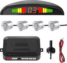 Automobilio parkavimo pagalba 4 galiniai jutikliai atbulinės eigos pagalba automobilio atbulinės eigos signalizacija parkavimo sistema parkavimo jutikliai atbulinės eigos parkavimo pagalba 12 V LCD ekranas garsinis signalas įspėjimas sidabrinis