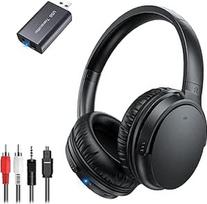 Belaidės TV ausinės senjorams, "AptX" mažo vėlavimo, vieno mygtuko dizaino virš ausų TV ausinės su USB siųstuvu (optinis/RCA/AUX/USB), garsiau ir aiškiau girdintiems, 20 valandų atkūrimo laikas