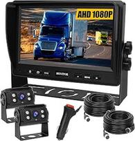 Dvigubos atbulinės eigos kameros rinkinys su 7 colių LCD 1080P monitoriumi ir 170° plataus kampo galinio vaizdo kamera, IP69K vandeniui atsparus, 4IR naktinio matymo, "pasidaryk pats" vadovai, skirtas sunkvežimiams, priekaboms, autobusams, furgonams, žemė