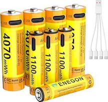 ENEGON 4 pakuotės AAA + 4 pakuotės AA ličio baterijos, įkraunamos per USB-C, AAA 1100mWh / AA 4070mWh, 1,5 V pastovios, su 1-4 įkrovimo laidu, skirtos nuotolinio valdymo pultams, svarstyklėms, klaviatūroms, pelėms ir kt.
