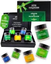 Hallingers Genuss Manufaktur Laukinės kepsninės prieskonių dovanų rinkinys - 5 aštrūs prieskoniai medžioklės ir grilio patiekalams elegantiškoje dovanų dėžutėje, prieskonių rinkinys "Medžiotojai ir kolekcininkai", dovanų idėja medžiotojams, taip pat Kalėd
