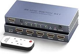 HDMI jungiklis 4K 240Hz - naujas atnaujintas 5 in 1 Out 8K @ 60Hz 4K @ 240Hz 4K @ 120Hz HDMI jungiklis su nuotolinio valdymo pultu Palaiko 3D/HDR/HDCP2.3, suderinamas su PS5/4 Xbox Nintendo Switch Roku Apple TV Fire