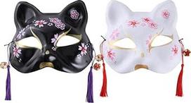 Hemobllo Sakura katė kaukė 2 dalys Japonijos lapės kaukė, pagaminta iš plastiko Helovinas Cosplay maskaradas šokių vakarėlis apdaila