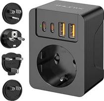 Kelioninis adapteris visame pasaulyje, universalus kelioninis kištukas su 4 nuimamais adapteriais, tarptautinis kištukinis lizdas su USB C (PD 20W), A/E/F/G/B tipo kištukinis lizdas JAV/Japonijai/Kanadai/HK/EU/UK
