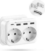LENCENT kelioninis adapteris JAV, Vokietija, B tipo maitinimo adapteris, kelioninis kištukas su 1 USB-C ir 3 USB-A prievadais, adapteris iš Vokietijos į JAV, skirtas Amerikos, Meksikos, Kanados, Tailando, Kosta Rikos elektros lizdams
