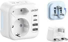 LENCENT D ir G tipo kombinuotas kelioninis adapteris su 2 USB-C ir 2 USB-A prievadais Sudedamas kelioninis kištukas, skirtas Maldyvams Šri Lankai Tanzanijai Zanzibaro Ganai Kelioninis kištukinio lizdo adapteris Maitinimo adapteris