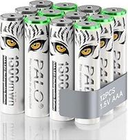 Ličio AAA baterijos, įkraunamos 1,5 V, 1300 mWh, "Tiger Print" greitojo įkrovimo AAA baterijos, mažo savaiminio išsikrovimo, su įkrovimo lemputėmis, 1500+ ciklų, 12 baterijų pakuotė su baterijų dėžute
