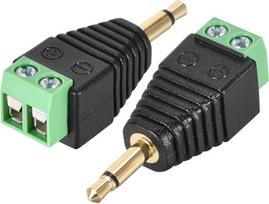 sourcing map 3,5 mm 2-poliger Stecker auf AV 2 Schraubklemmen Stereo Audio Video Stecker Adapter für CCTV Sicherheitskamera-System, 2 Stück