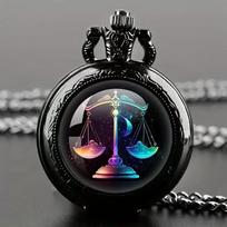 Svarstyklių Zodiako Ženklo Dizainas Vintažinis Kvarcinis Kišeninis Laikrodis Vyrams Moterims Pakabukas Karoliai Grandinėlė Pakabukas Laikrodis Dovanos