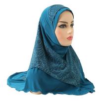 Musulmonų hidžabų nėriniai Islamo skara, įvyniojama į galvą Pray Scarves, moteriški galvos apdangalai tamsiai mėlyna spalva