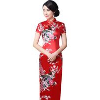 Moteriška povo raštais kiniška ilga Cheongsam pamergės vakarinė suknelė trumpomis rankovėmis XXXL