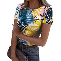 Ladies Slim Bottom T-shirt Fashion Casual   Round Neck Pullover Short Sleeve Top L mėlyna
