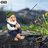 Žvejojantis senolis su barzda nykštukas sodo dekoracija derva sodo ornamentai dizaino dekoracijos One Size žalia