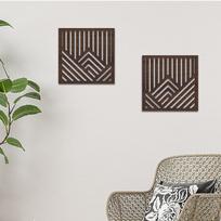 2 vienetų geometrinės medžio sienų meninės plokštės, minimalistinės, 11,81 x 11,81 colio pakabinamos skulptūros walnut color