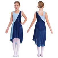 Vaikų mergaičių lyriška šokių suknelė, baleto, gimnastikos, triko, šiuolaikiška šokių apranga 5-6 Years tamsiai mėlyna spalva
