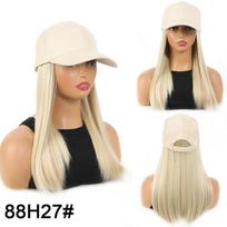 Off-white snapback kepuraitė, ilgas tiesus sintetinis perukas moterims, lengva nešioti, reguliuojamas dydis kasdieniam naudojimui