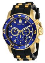 Invicta Pro Diver Quartz 48mm Stainless Steel with Polyurethane Blue Model 17882 Watch, Case, Gold/Black Strap, Dial, Men's