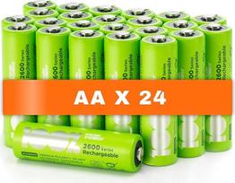 "PeakPower" AA NiMH baterijos | 24 AA įkraunamų baterijų pakuotė, 1,2 V | Optimalios talpos, mažo savaiminio išsikrovimo, iš anksto įkrautos | AA įkraunamos baterijos x 24
