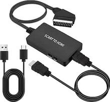 "Scart" ir HDMI keitiklis DVD grotuvo ir televizoriaus vaizdo ir garso keitiklis televizoriui HDTV monitoriui VHS grotuvui Full HD 720p/1080p Jungiklis "Scart" kabelis į HDMI adapterį su 1M HDMI kabeliu