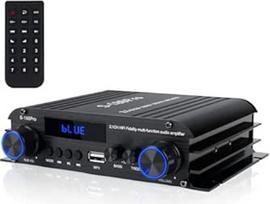 2.1 kanalo mini Hi-Fi stiprintuvas - "Bluetooth" 5.3 garso stiprintuvas su 1000 W maksimaliu galingumu | 50 W x 2 RMS + žemų dažnių garsiakalbio jungtis (60 W) | 2 x AUX, USB MP3 grotuvas | Žemų dažnių / aukštų dažnių valdiklis - idealiai tinka televizori
