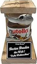 Brolio Kalėdų dovana "Nutella" - geležinis rezervinis šaukštas "Nutella" - juokingas dovanų rinkinys "Nutella" mėgėjams - Tekstas: Bester Bruder der Welt Frohe Weihnachten".