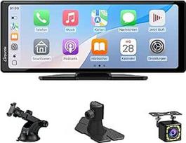 Carpuride V92R Nešiojamasis Carplay ekranas, belaidis Carplay ir Android automobilis, 10,26 colių 1080P HD jutiklinis radijo imtuvas su realia 720P galinio vaizdo kamera/BT 5.0/Mirror Link palaikymas Sunkvežimis RV