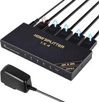 HDMI skirstytuvas 1 įėjimas 4 išėjimai 4K@60Hz, palaiko 3D HDR RGB YUV 4:4:4, skirtas "Xbox", PS4, "Roku", "Blu-Ray" grotuvui, HD televizoriui