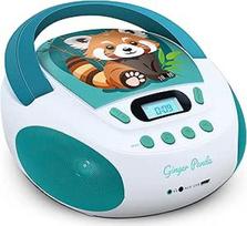 MOOOV 477414 Vaikiškas CD grotuvas "Panda Red" MP3 ir USB jungtis - "Aux-In" jungtis - ausinių lizdas - nešiojamoji stotelė su rankena - maitinama iš elektros tinklo arba akumuliatoriumi - žalios ir baltos spalvos