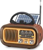 PRUNUS J-150 AM/FM/SW Retro radijo imtuvas, mažas, senovinis radijo imtuvas, maitinamas 1200 mAh baterija arba D elementų baterijomis, su saulės kolektoriumi, lagamininis radijo imtuvas su "Bluetooth", palaiko USB/TF kortelės funkciją (auksinis)