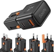 SooPii Gan USB C įkroviklis 35 W, 2 prievadų PD PPS QC universalus kelionių adapteris visame pasaulyje, universalus kelionių adapteris su JAV, JK ir ES AU lizdo adapteriu, skirtas "Galaxy S25/S24/Note 20", "iPhone 16/15/14", "iPad", "Pixel